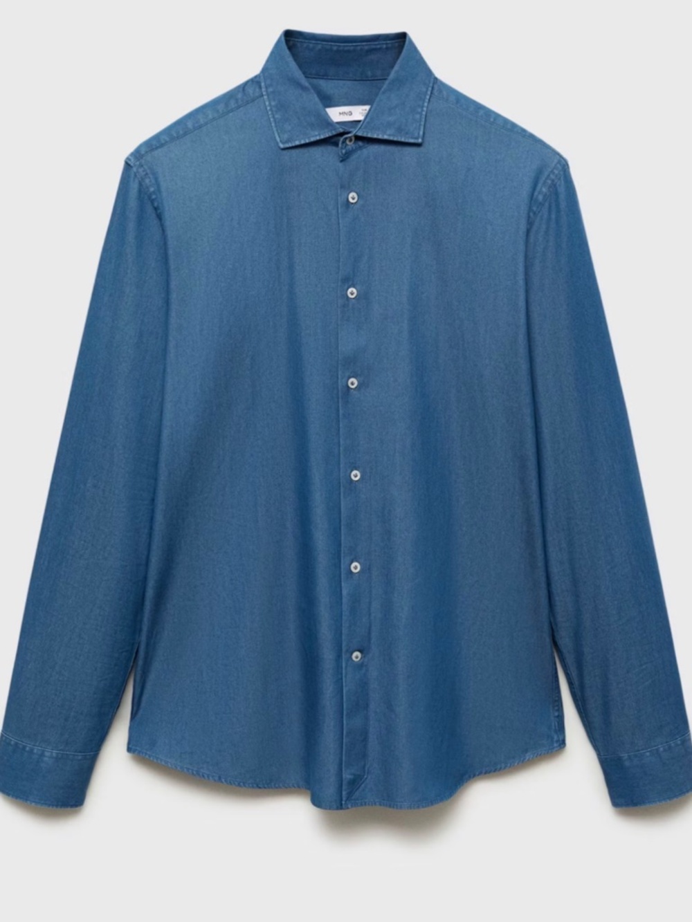 NWT MANGO Man Men’s Blue Chambray Shirt Slim Fit Size Large L - Picture 4 of 7